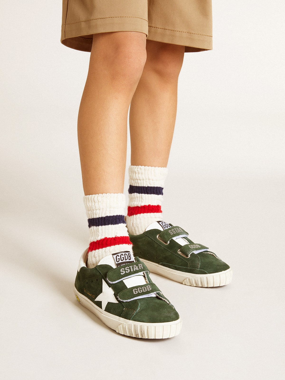 Golden Goose Old School Young in green suede with white leather star and heel tab