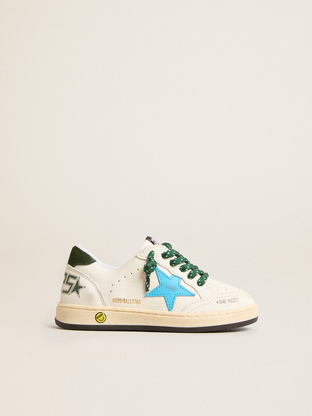 Golden Goose Young Ball Star with turquoise star and green suede heel tab