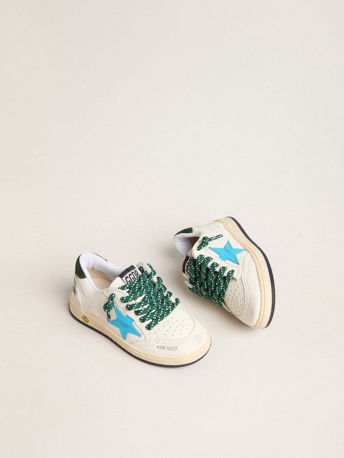 Golden Goose Young Ball Star with turquoise star and green suede heel tab