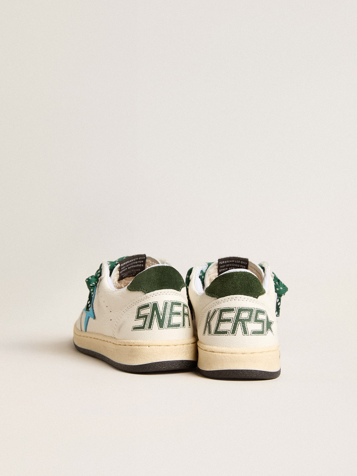 Golden Goose Young Ball Star with turquoise star and green suede heel tab