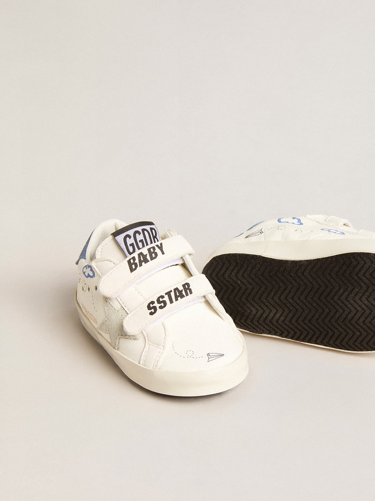 Golden Goose Baby Old School with suede star and light blue leather heel tab