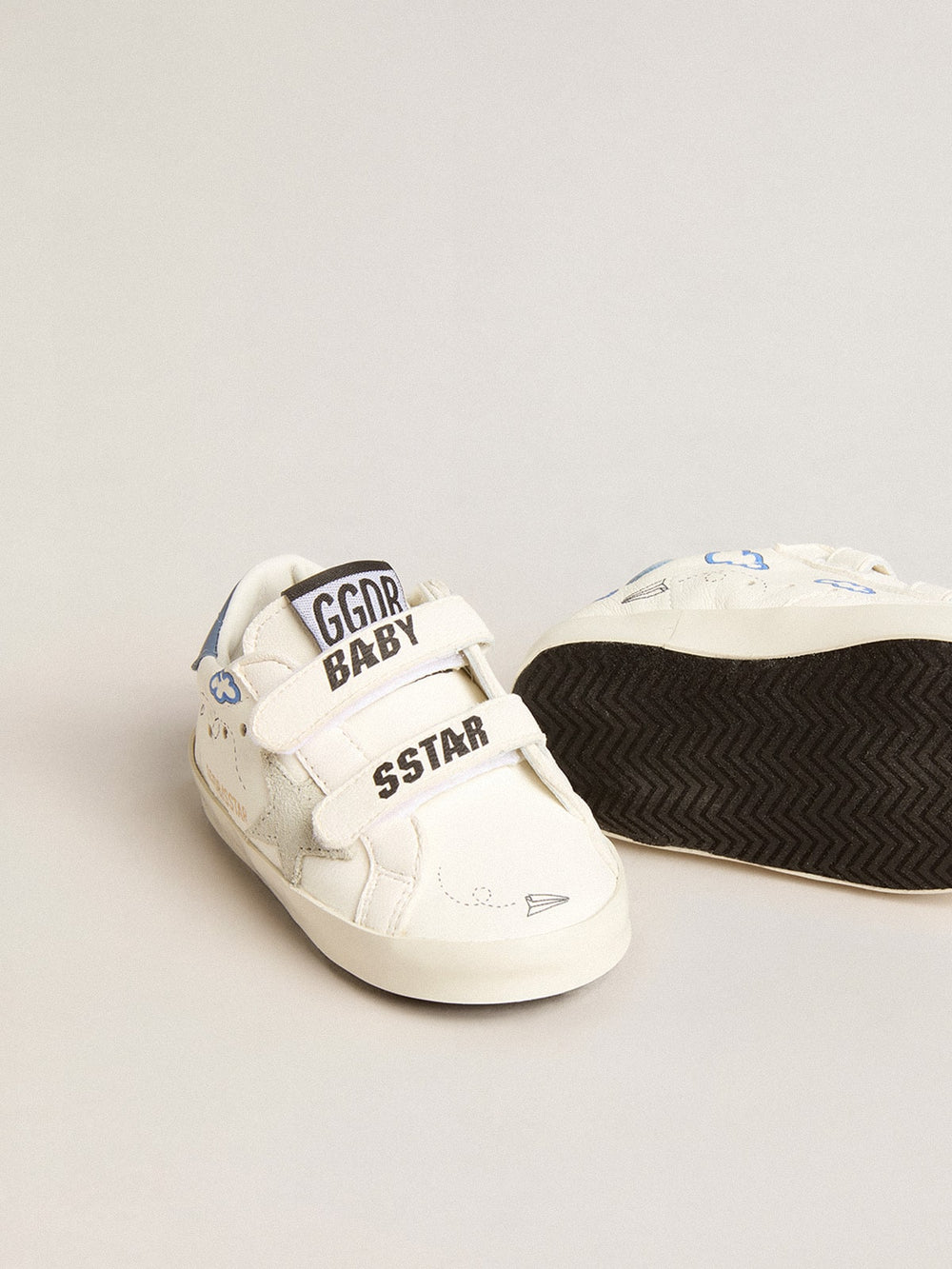 Golden Goose Baby Old School with suede star and light blue leather heel tab
