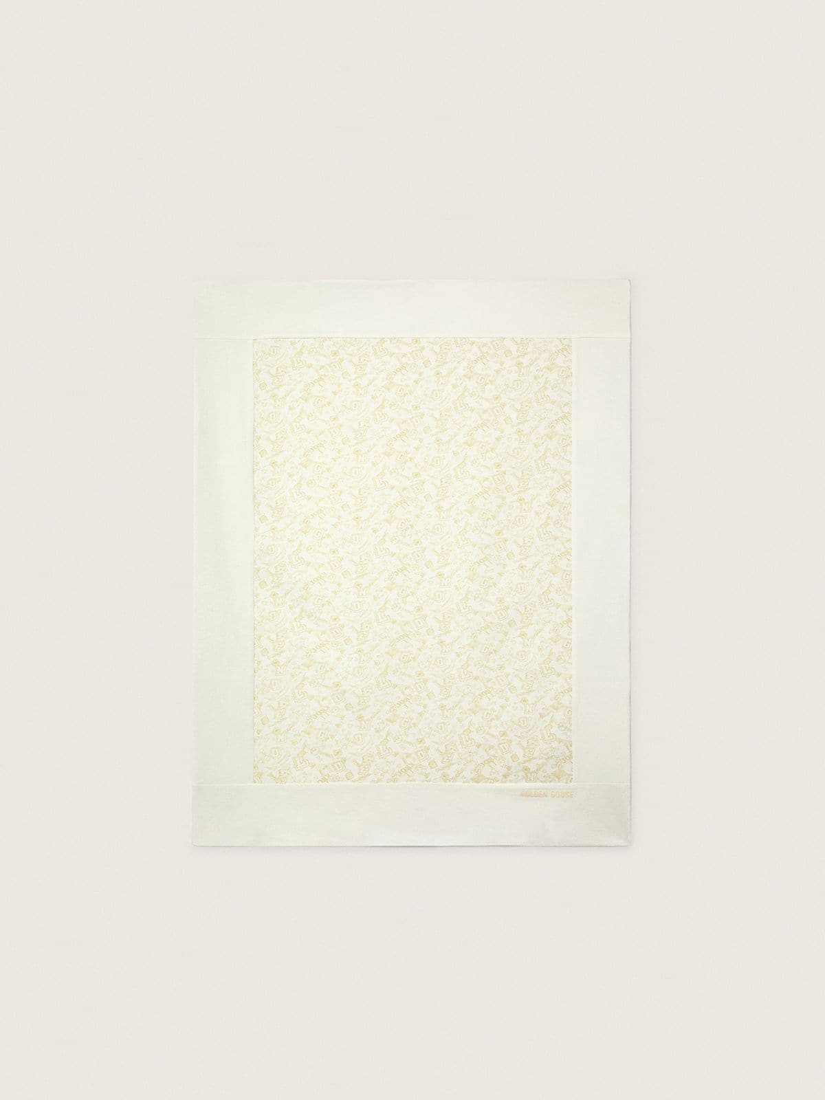 Golden Goose Journey Baby blanket in white cotton fleece with peach-pink mascot print