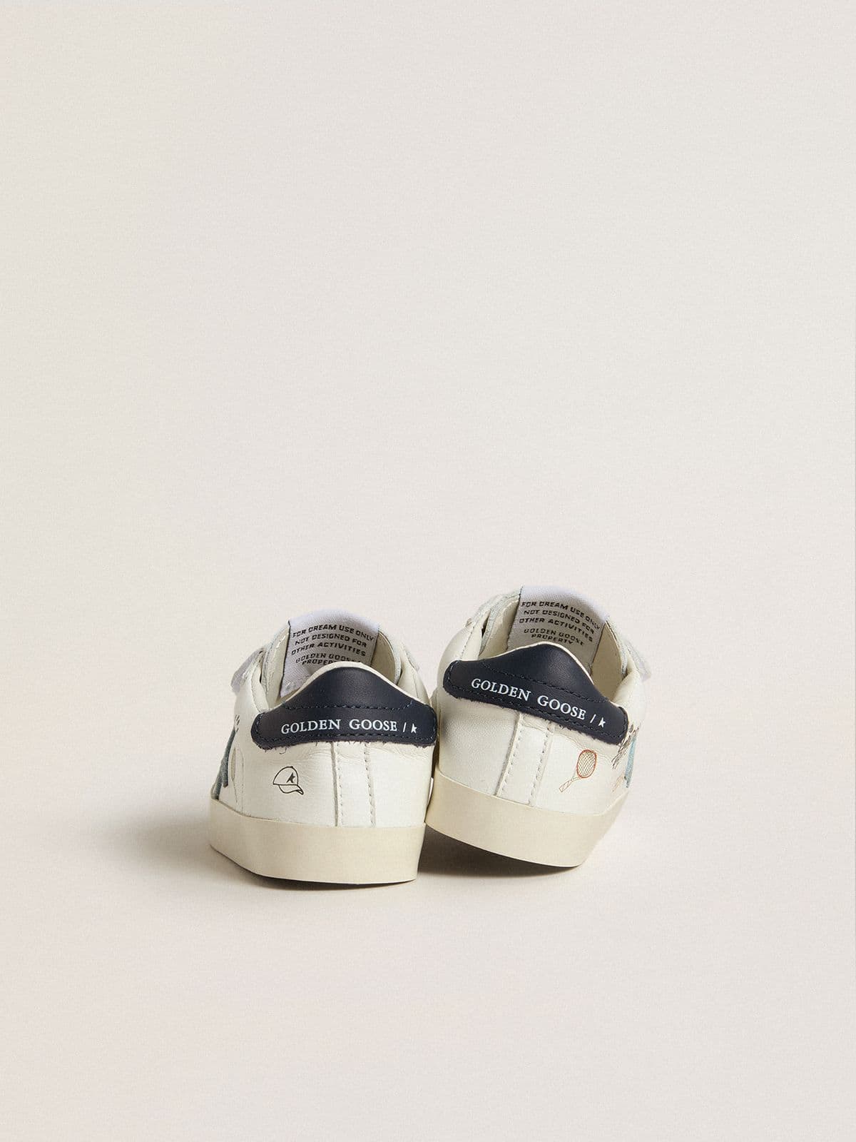 Golden Goose Baby School in white nappa with light blue suede star and tennis motif