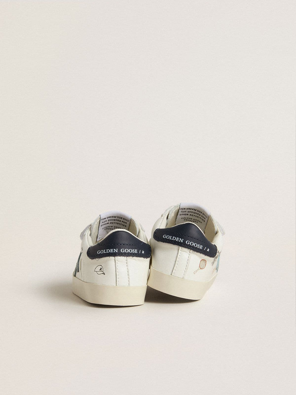 Golden Goose Baby School in white nappa with light blue suede star and tennis motif