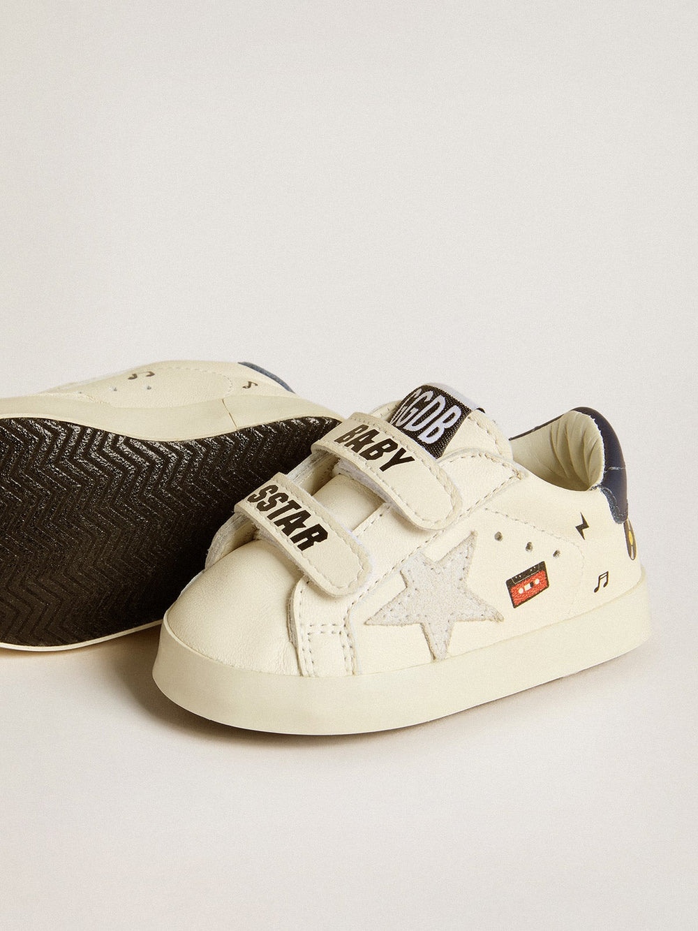 Golden Goose Baby School in nappa leather with musical print and white suede star