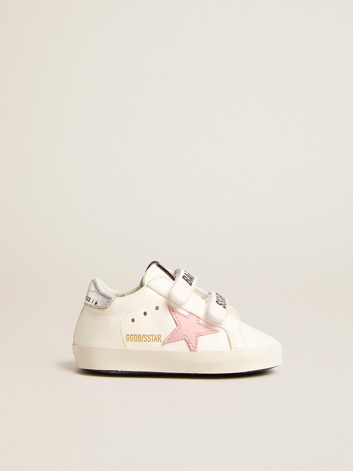 Golden Goose Baby Old School with pink leather star and silver leather heel tab
