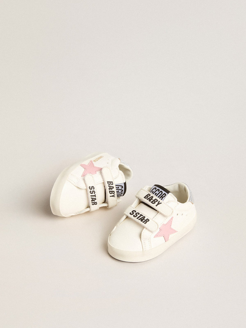 Golden Goose Baby Old School with pink leather star and silver leather heel tab