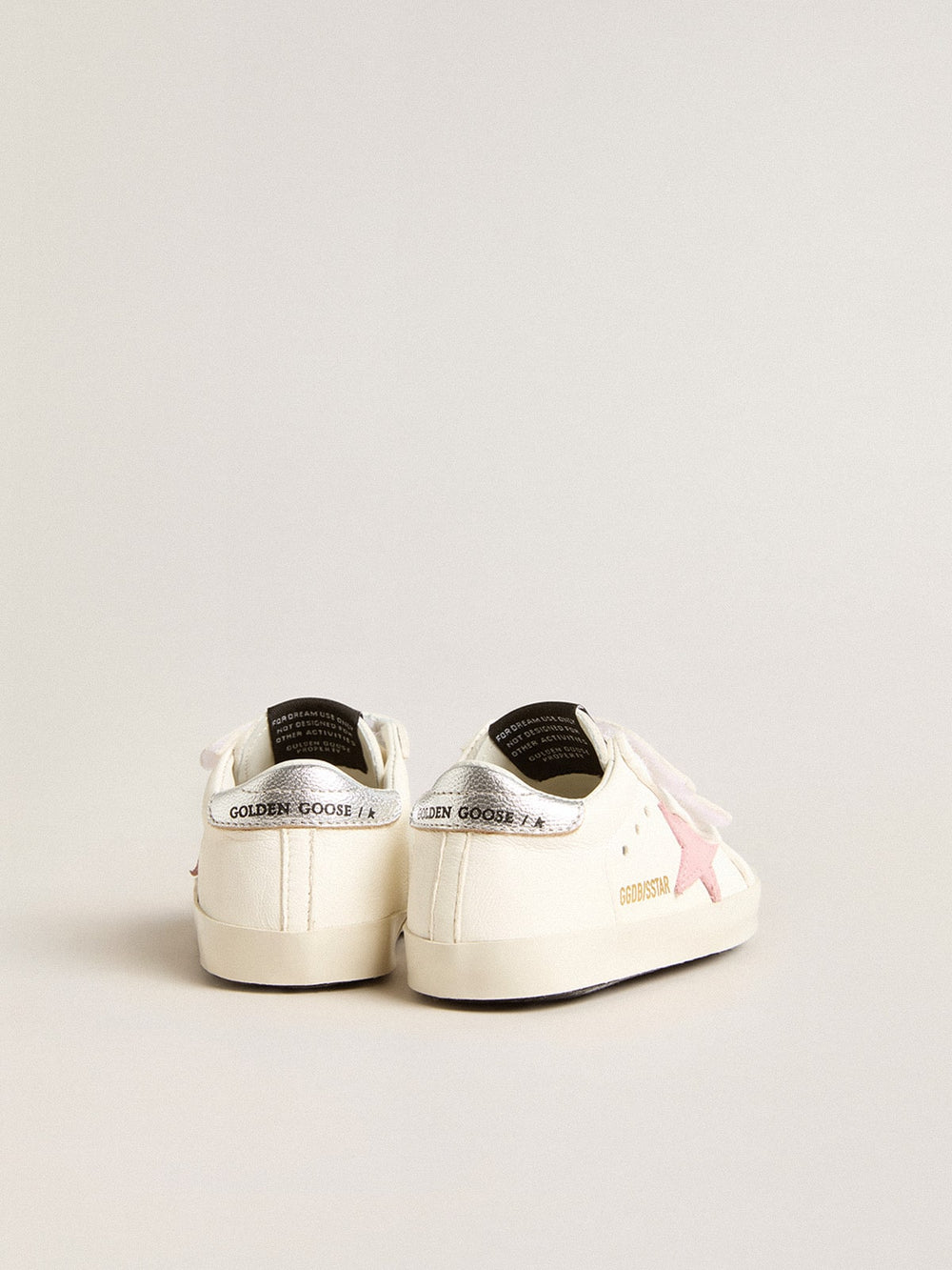 Golden Goose Baby Old School with pink leather star and silver leather heel tab
