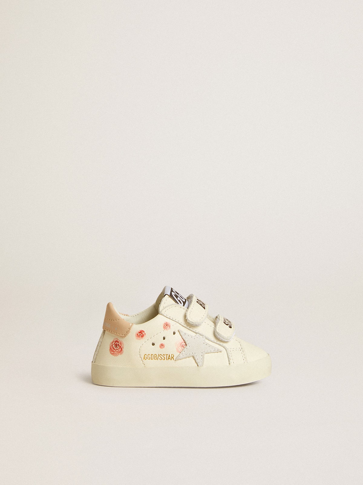 Golden Goose Baby School in nappa leather with pink rose motif and white suede star