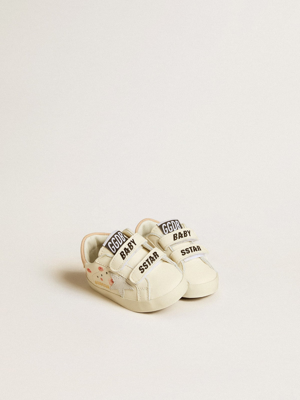 Golden Goose Baby School in nappa leather with pink rose motif and white suede star