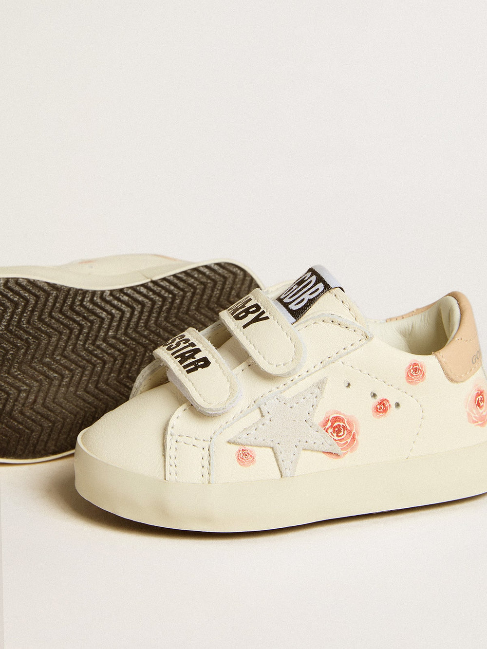 Golden Goose Baby School in nappa leather with pink rose motif and white suede star